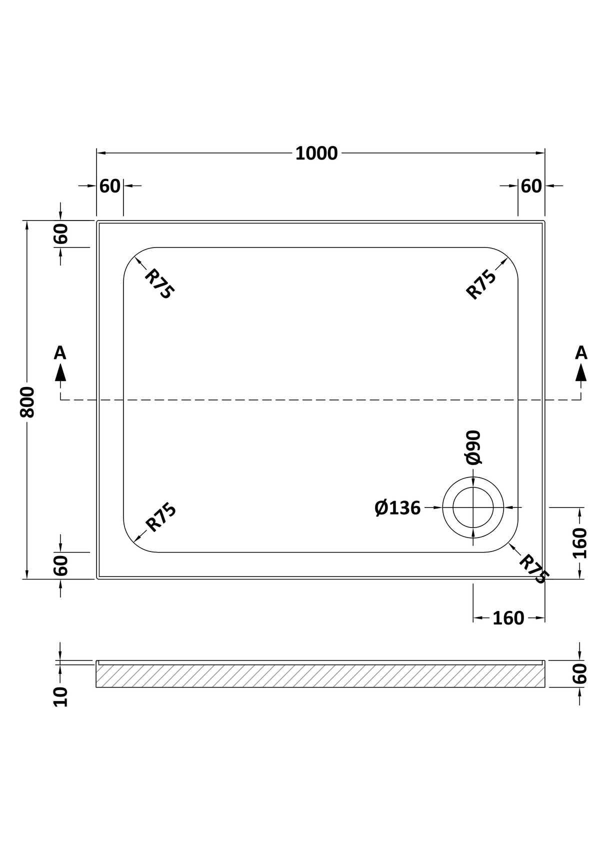 Shower Stone Tray Size