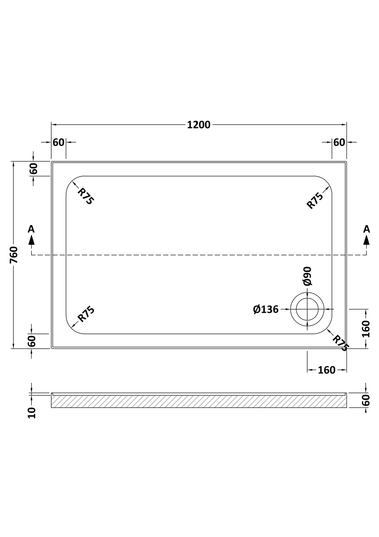 Shower Stone Tray Size