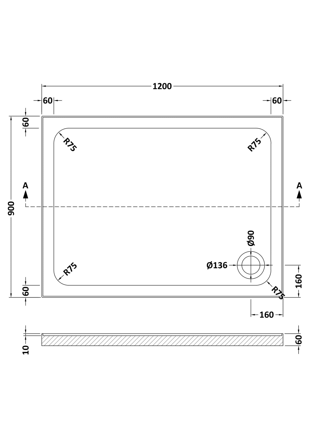 Shower Stone Tray Size