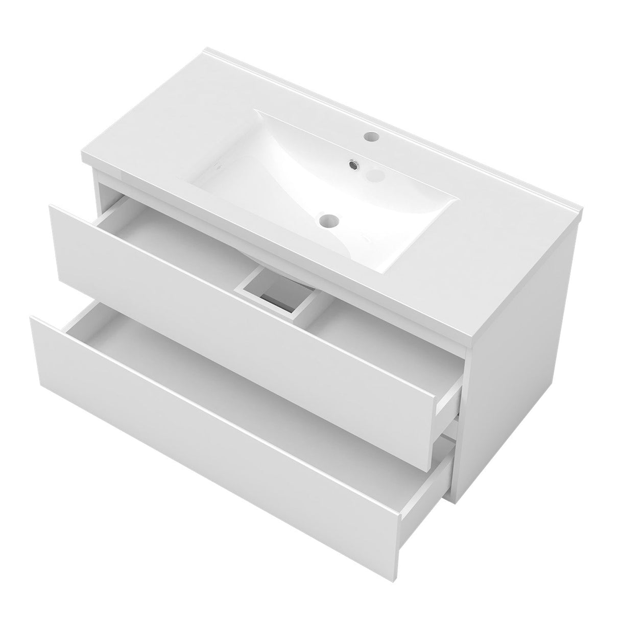 800mm Wide Wall Mounted Vanity Units and Sink 2 Drawers - Matt White