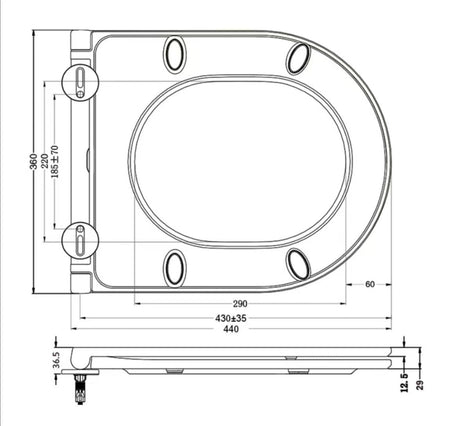 Modern Splash Rimless Wall Hung Toilet - UF Soft Close Seat Detail