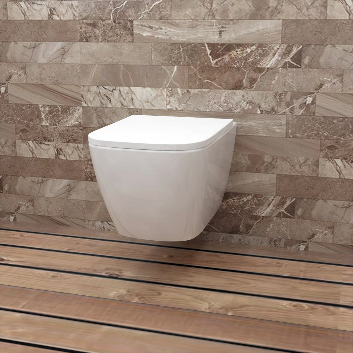 MDS Rimless Wall Hung Toilet UF Soft Close Seat Square WC Pan – Modern ...