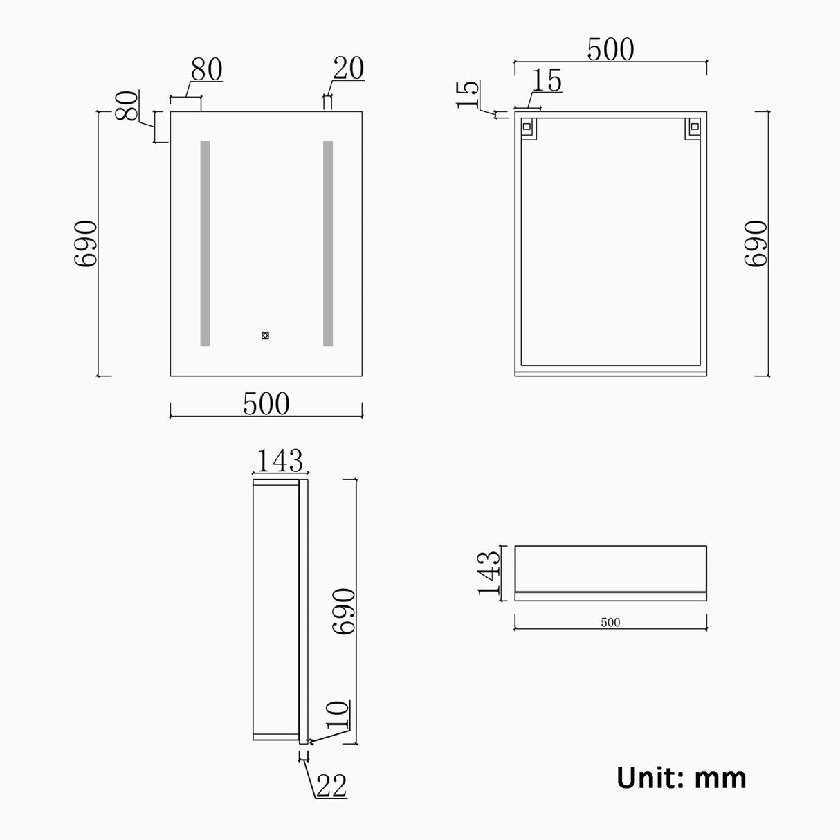 Modern Splash LED Rectangle Mirror-BMG-XL-L011A