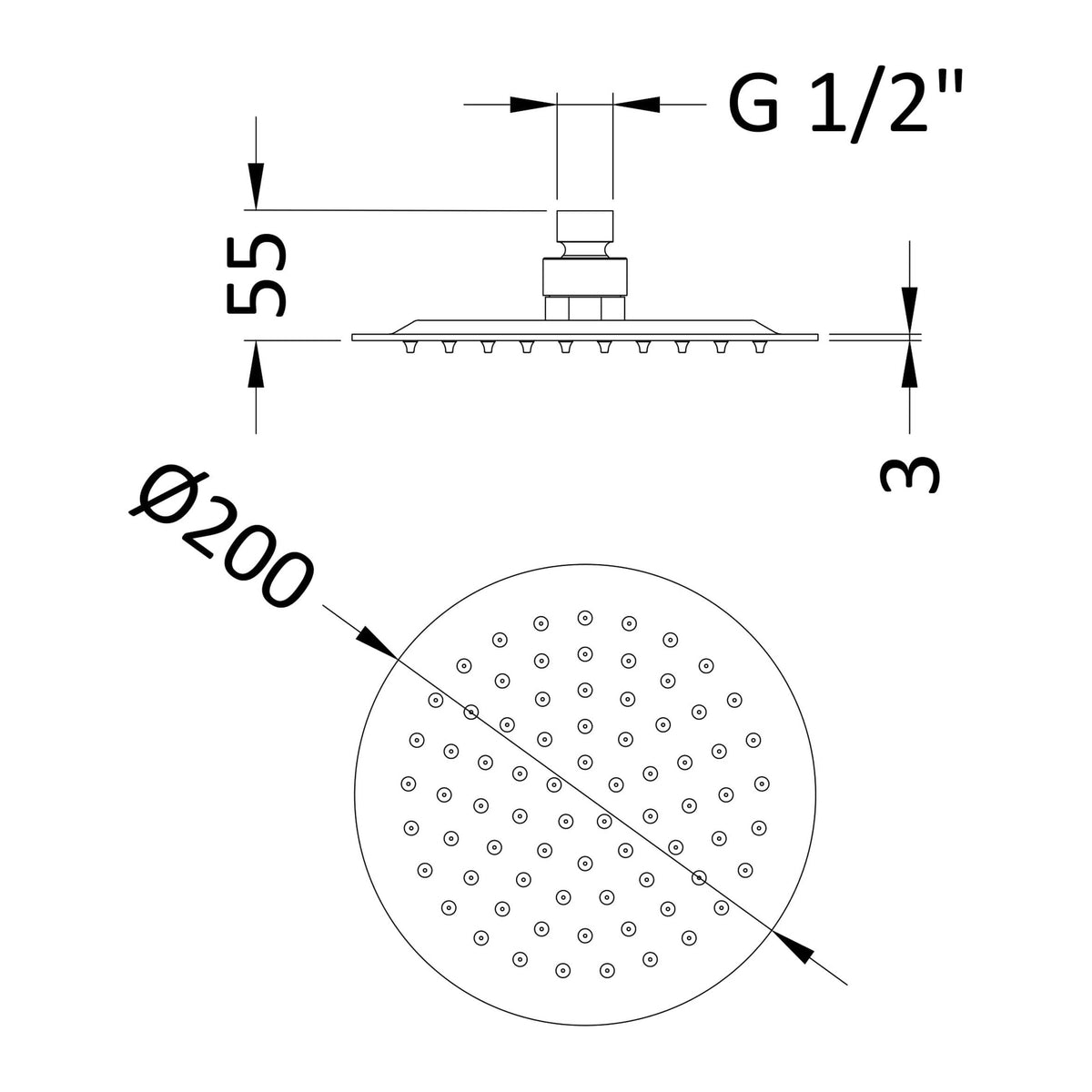 Modern Splash 200mm Round Brushed Bronze Fixed Shower Head
