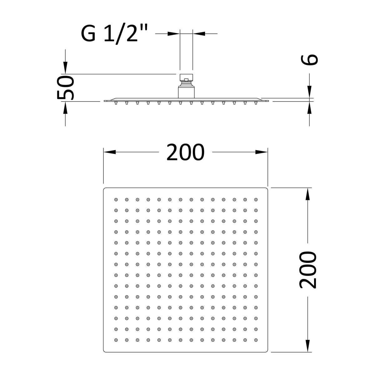 Modern Splash 200mm Square Brushed Bronze Fixed Shower Head