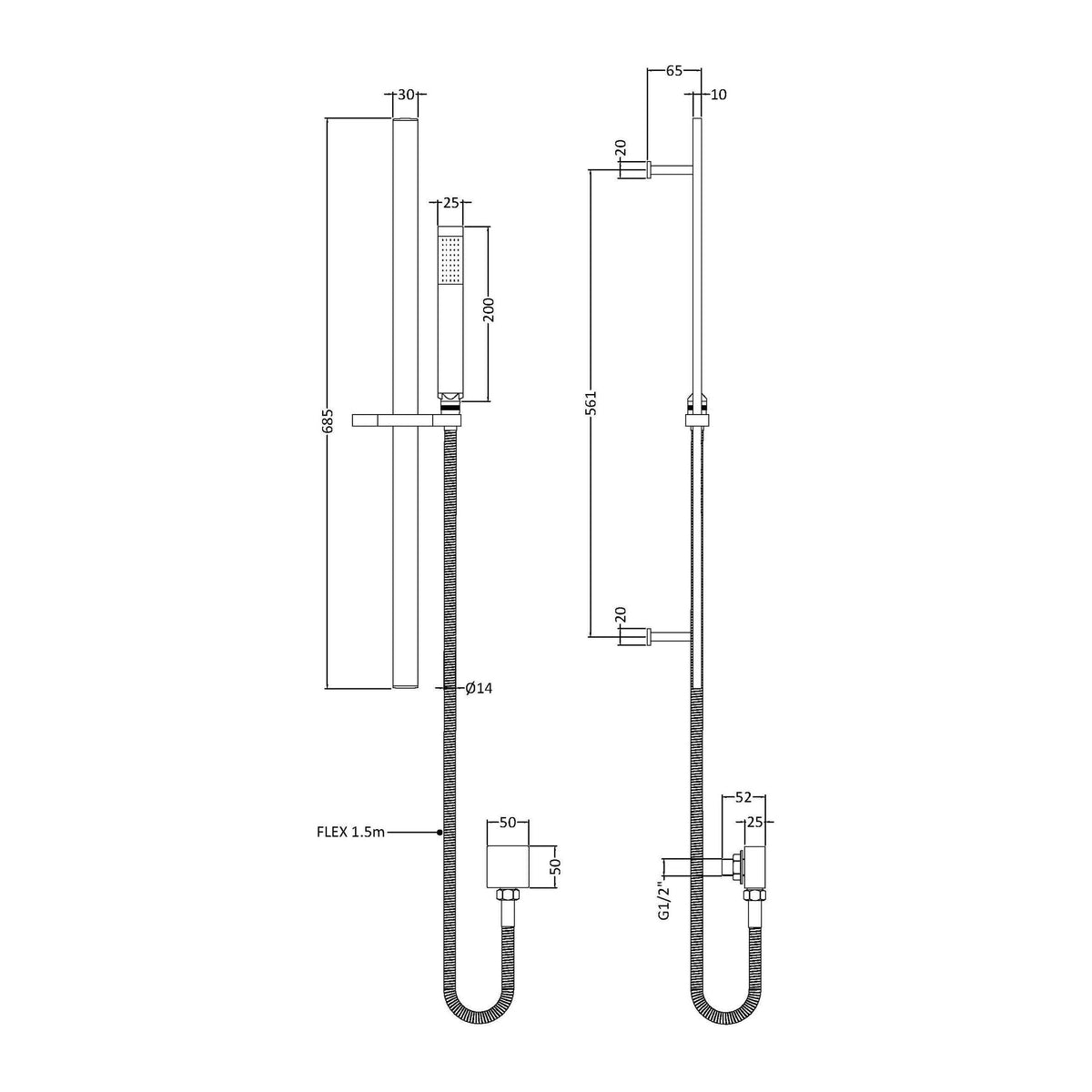 Modern Splash Brushed Bronze Rectangular Shower Slider Rail Kit