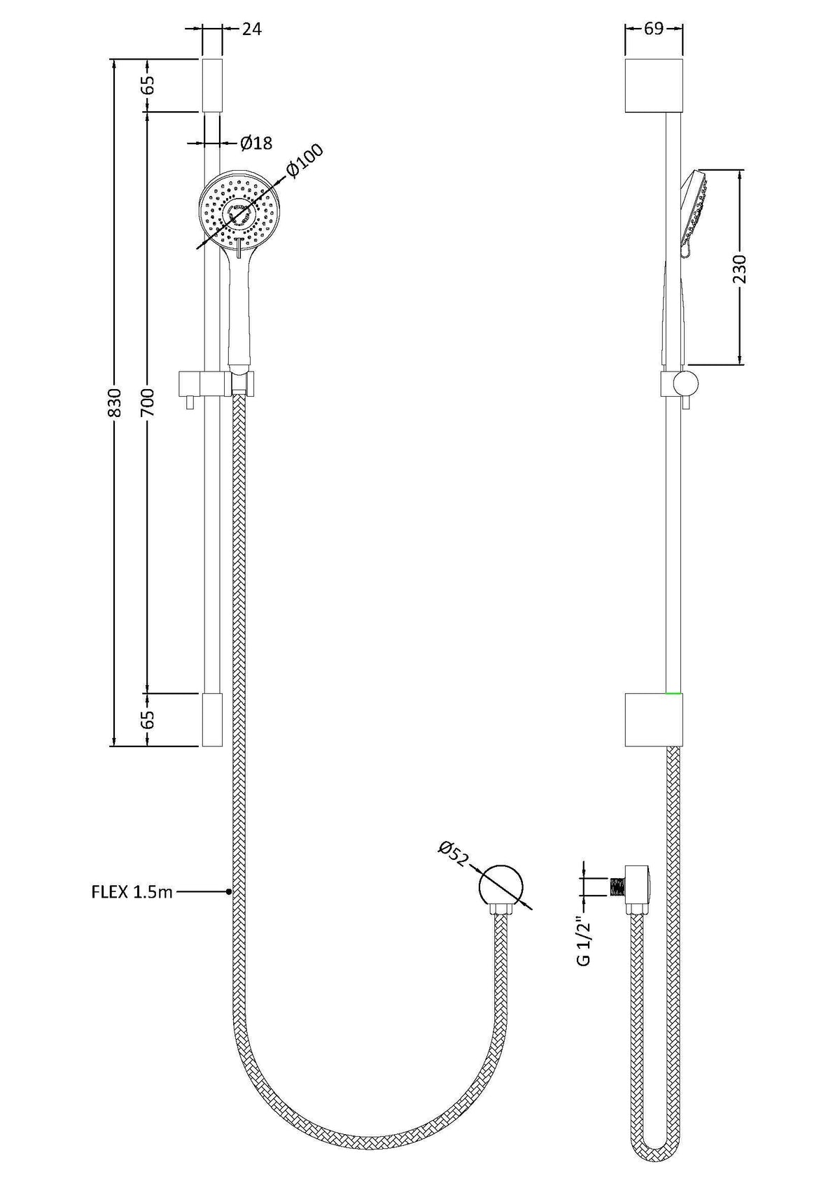 Chrome Slimline Shower Slide Rail Kit