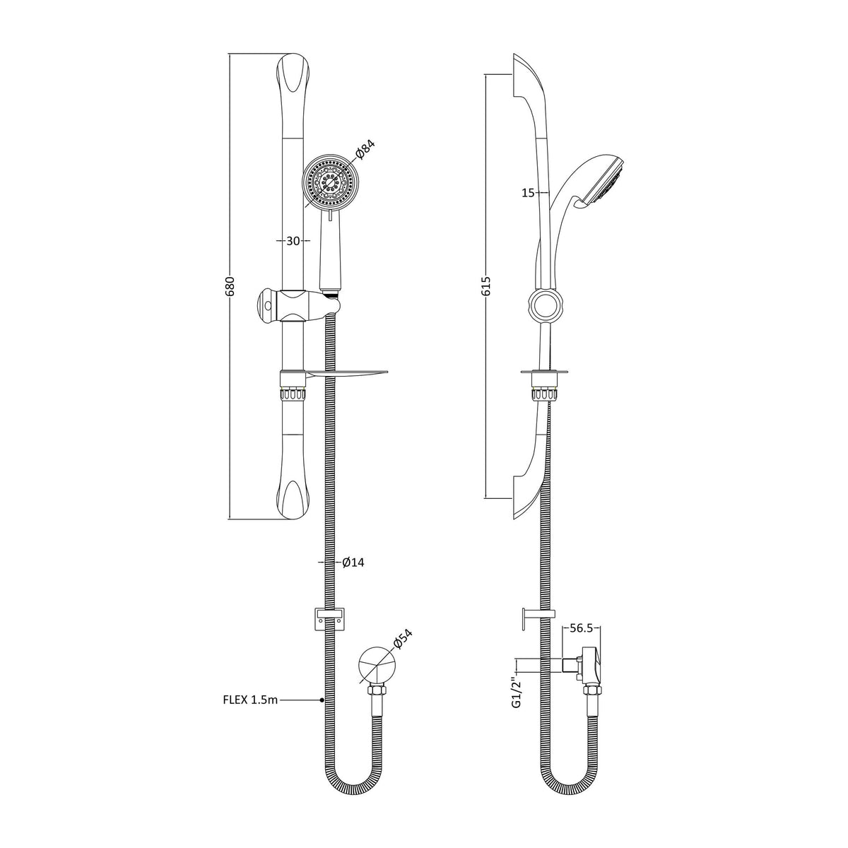 Modern Splash Chrome Shower Slide Rail Kit Slide