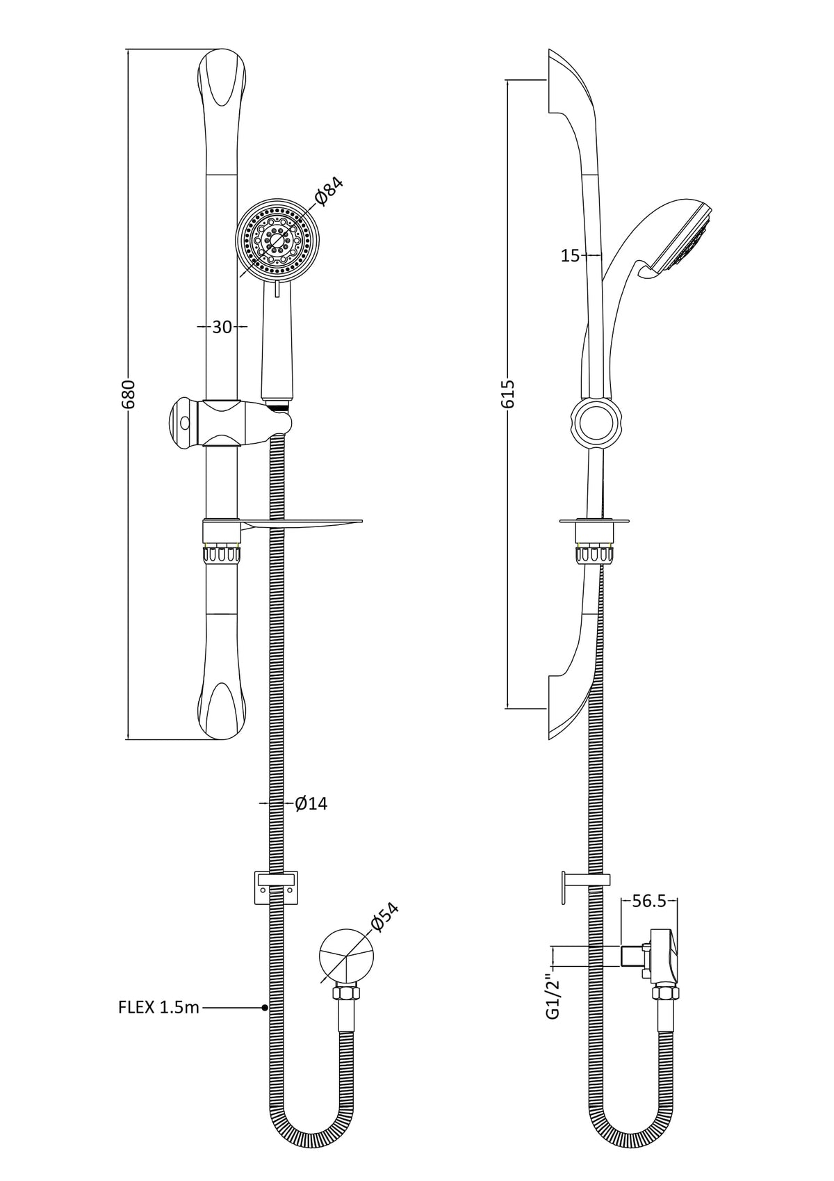 Modern Splash Chrome Shower Slide Rail Kit Slide