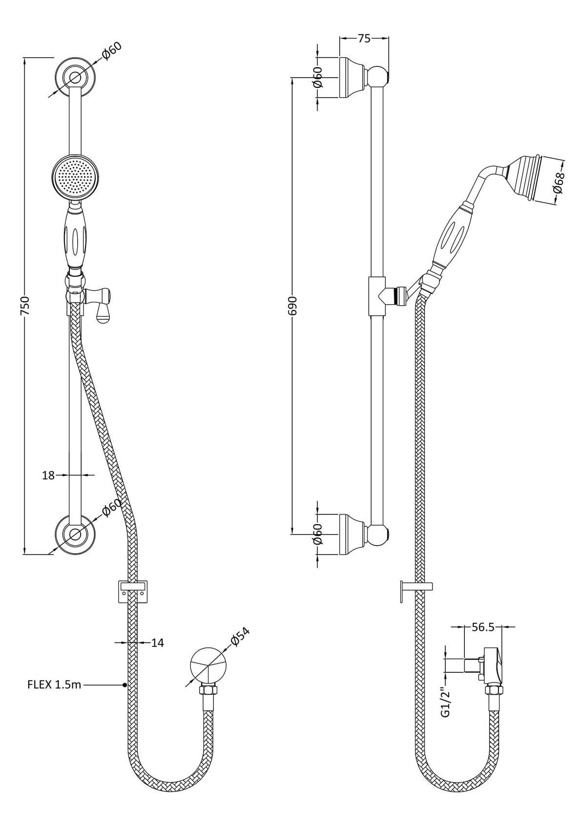 Brushed Pewter Slide Rail Slider Rail Kit