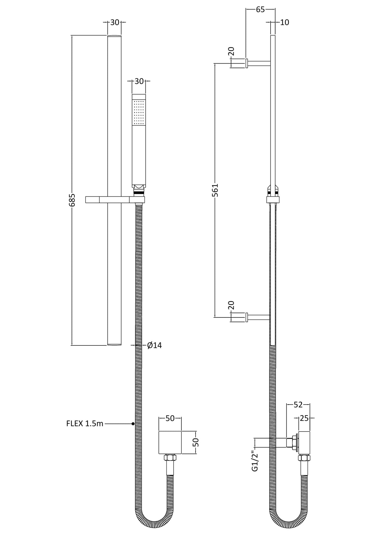 Modern Splash Brushed Brass Shower Slide Rail Kit