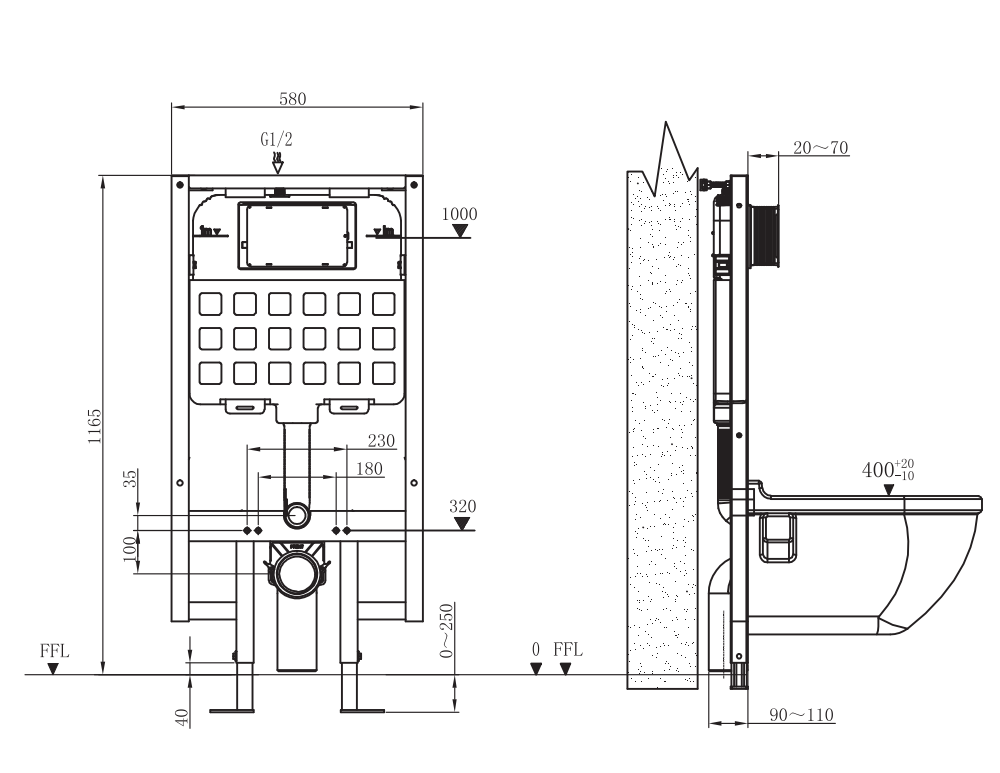 Modern Splash W-T-102-S concealed toilet cistern frame set