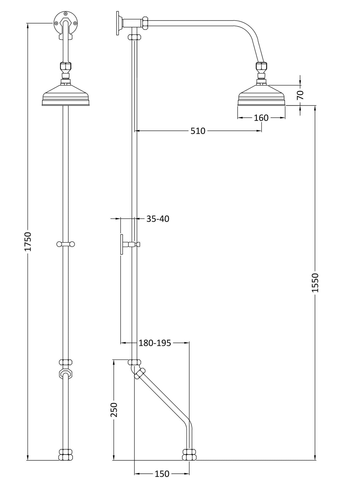Modern Splash Chrome Rigid Riser Kit Shower Kit
