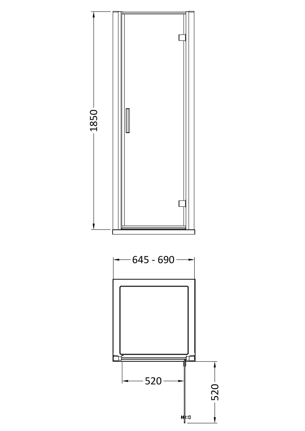 Modern Splash Pacific 700mm Chrome Hinged Shower Door - Square T Shape Handle