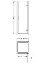 Modern Splash Pacific 700mm Chrome Hinged Shower Door - Square T Shape Handle