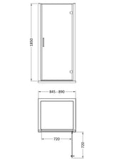 Modern Splash Pacific 900mm Chrome Hinged Shower Door - Square T Shape Handle