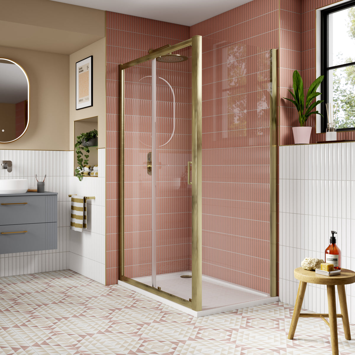 Modern Splash 1200mm Brushed Brass Sliding Shower Door