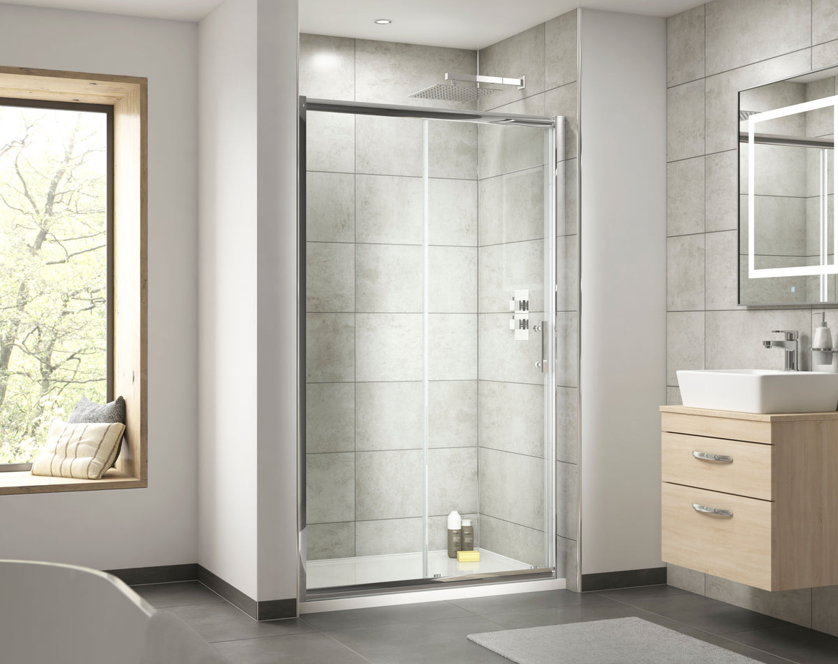 Modern Splash Pacific 1400mm Chrome Sliding Shower Door - Square T Shape Handle