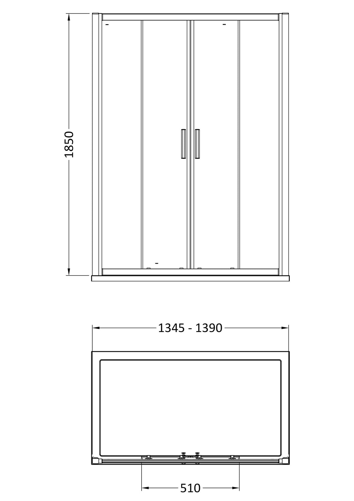 Modern Splash Pacific 1400mm Chrome Double Sliding Shower Door - Square T Shape Handle