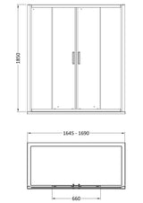 Modern Splash Pacific 1700mm Chrome Double Sliding Shower Door - Square T Shape Handle