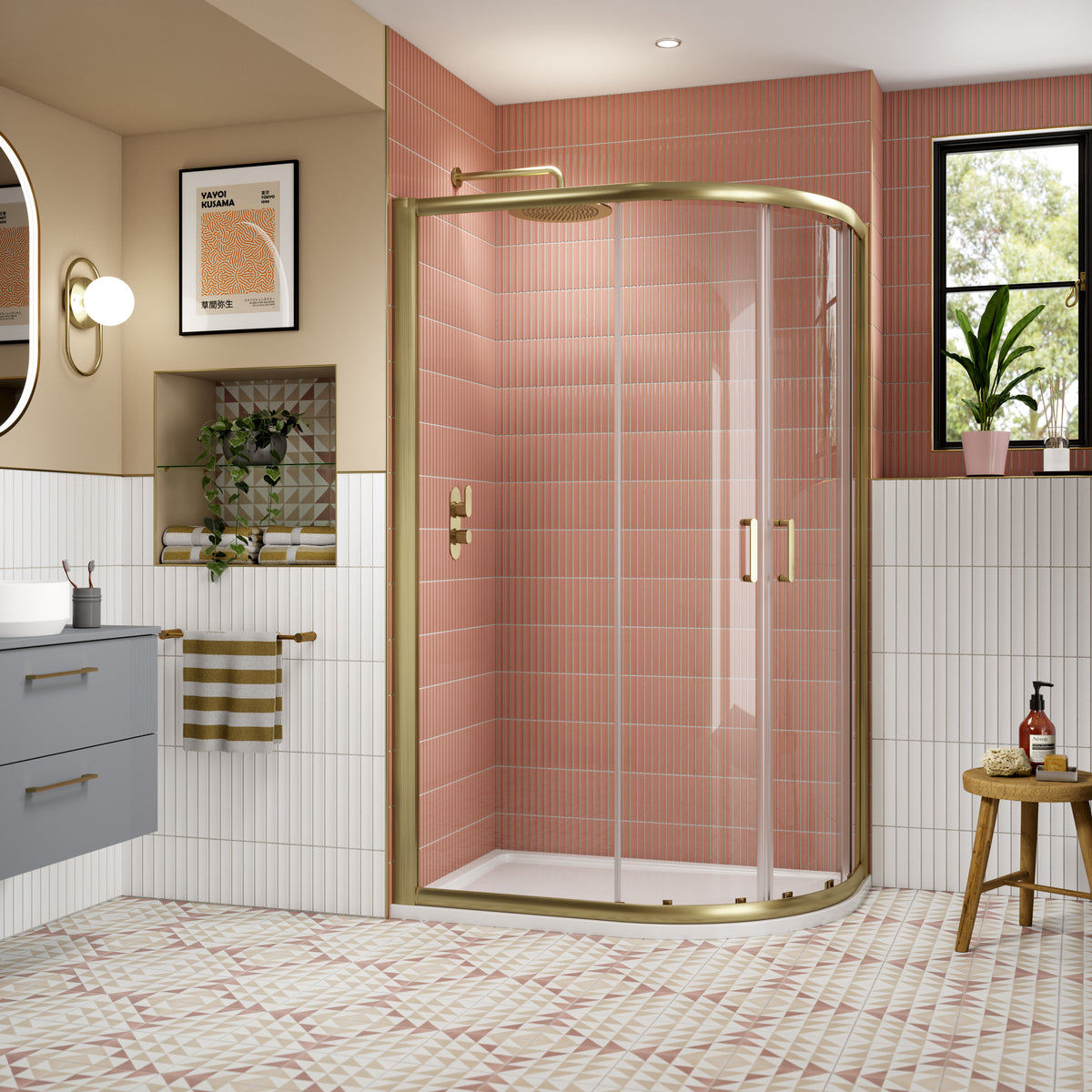 Modern Splash 1200mm Brushed Brass Offset Quadrant Shower Enclosure