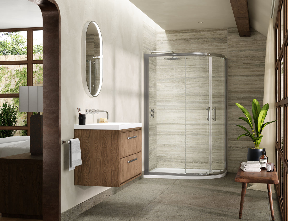 Modern Splash Pacific 900mm Chrome Offset Quadrant Shower Enclosure - Square T Shape Handle