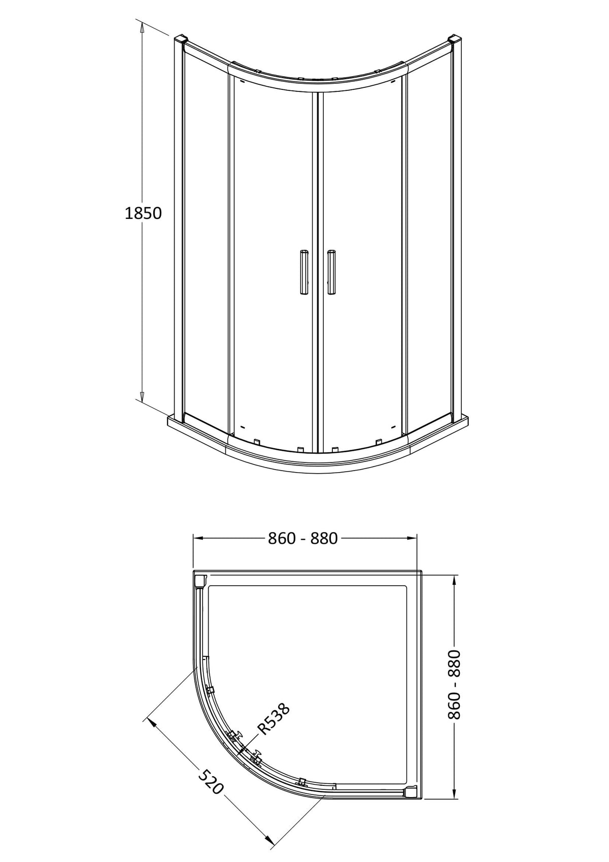 Modern Splash Pacific 900mm Chrome Quadrant Shower Enclosure - Square T Shape Handle
