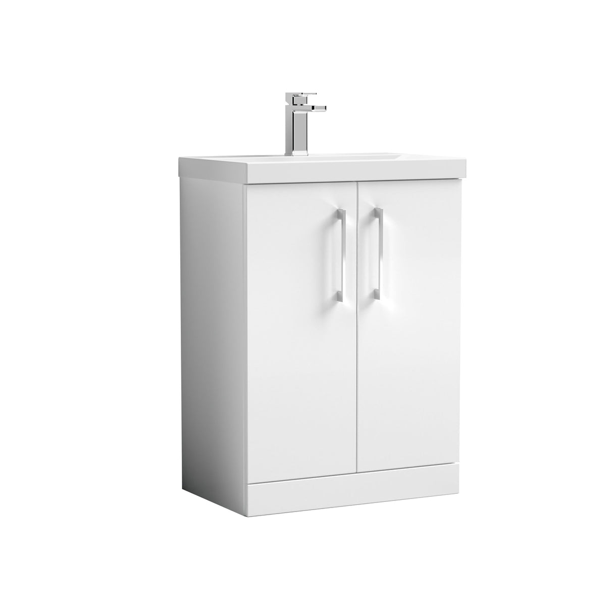 Modern Splash Arno 600mm Gloss White 2 Door Floor Standing Vanity Unit With Mid-Edge Basin