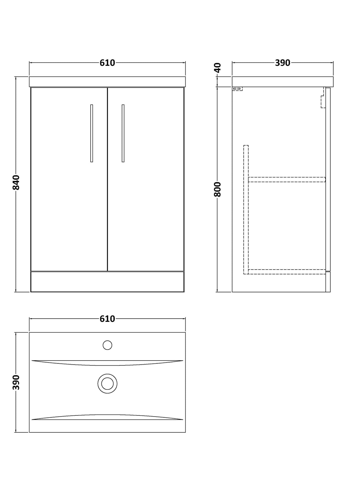 Modern Splash Arno 600mm Gloss White 2 Door Floor Standing Vanity Unit With Mid-Edge Basin