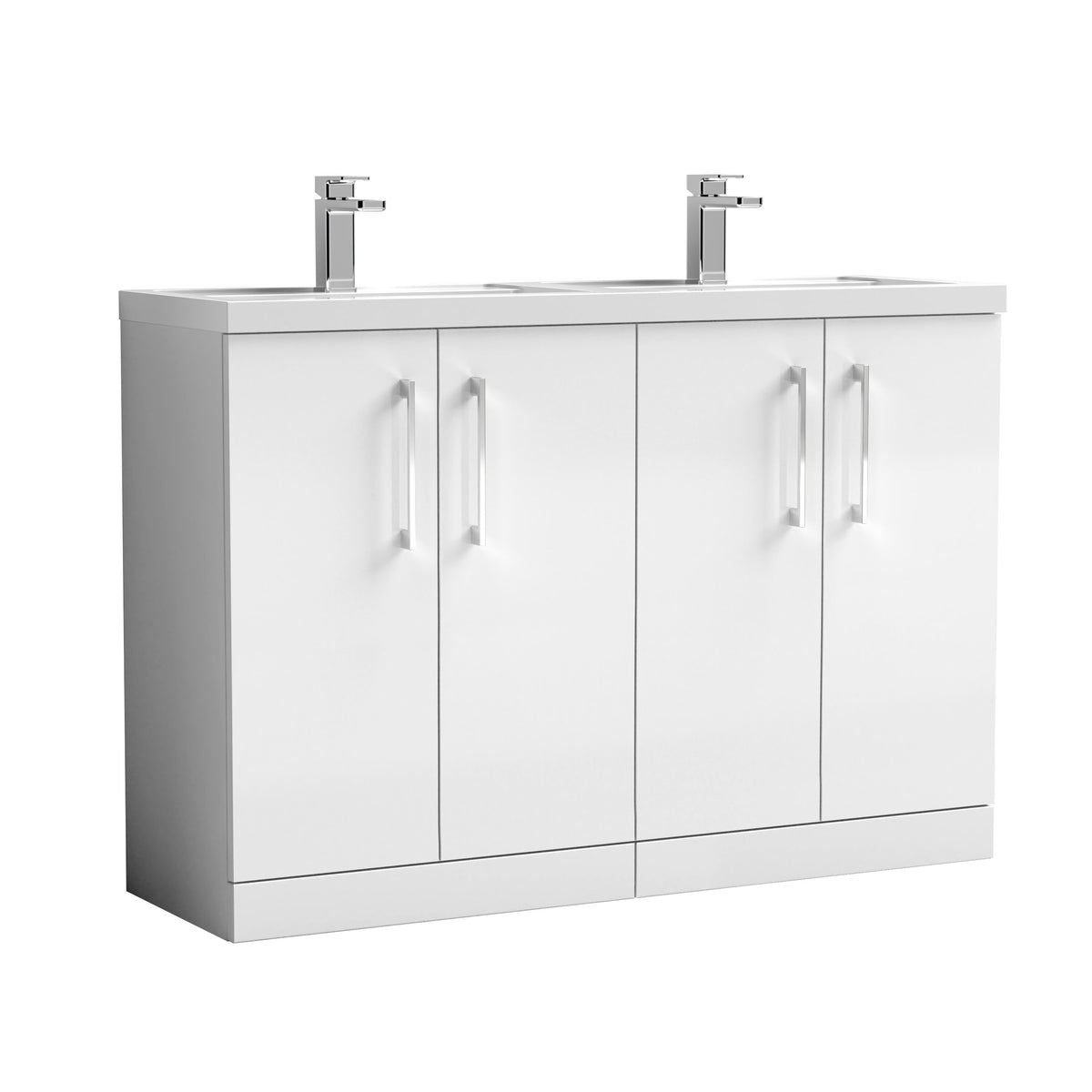 Modern Splash 1200mm Gloss White 4 Door Floor  Standing Vanity Unit With 2 Tap Hole Polymarble basin