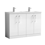 Modern Splash 1200mm Gloss White 4 Door Floor  Standing Vanity Unit With 2 Tap Hole Polymarble basin