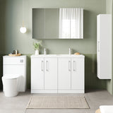 Modern Splash 1200mm Gloss White 4 Door Floor  Standing Vanity Unit With 2 Tap Hole Polymarble basin