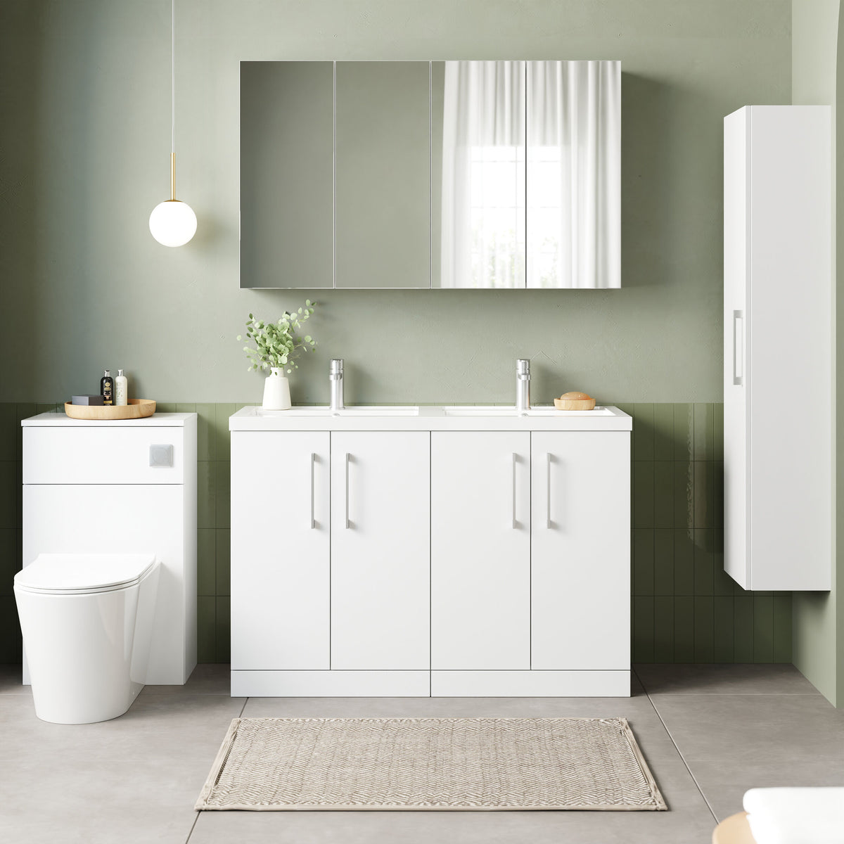 Modern Splash 1200mm Gloss White 4 Door Floor  Standing Vanity Unit With 2 Tap Hole Polymarble basin