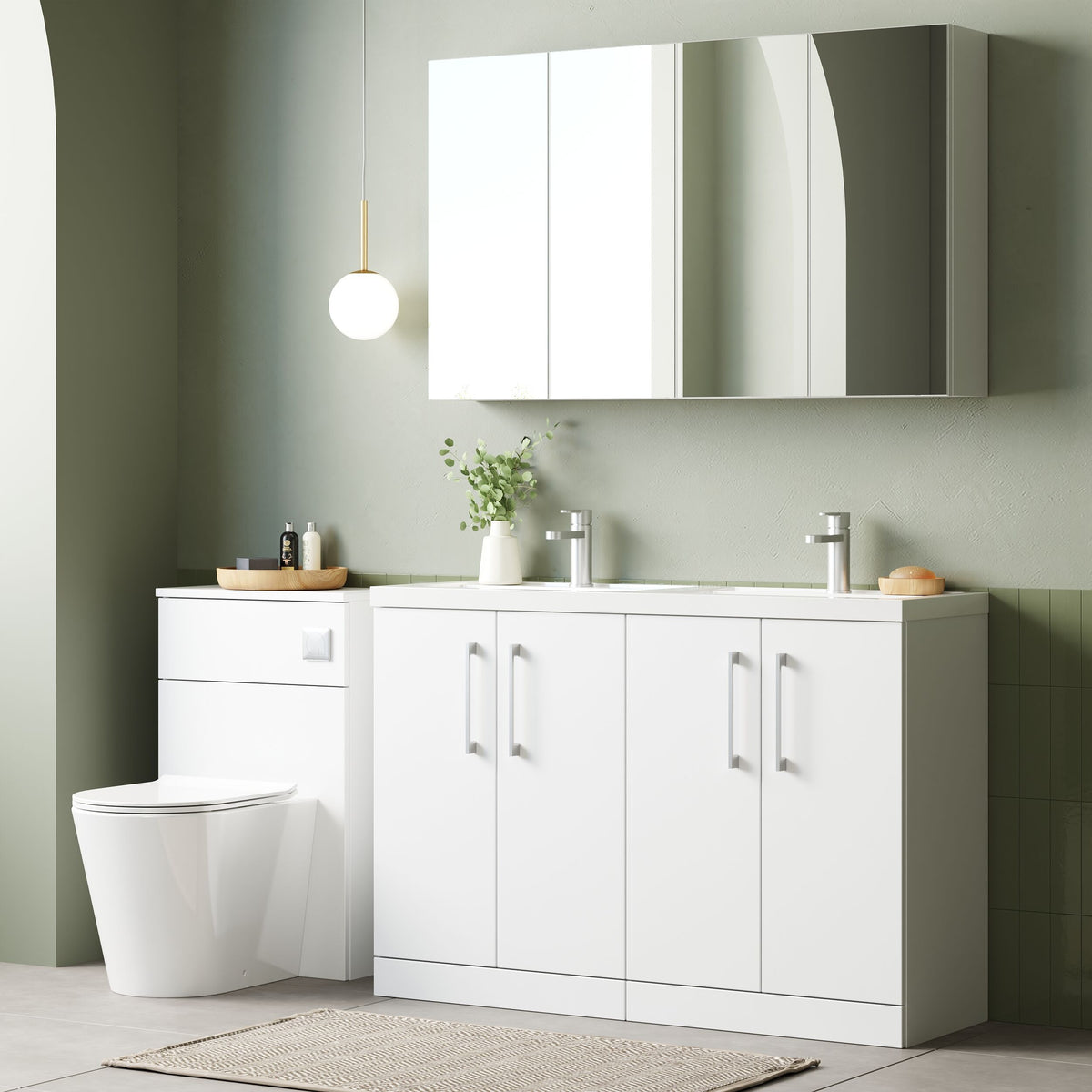 Modern Splash 1200mm Gloss White 4 Door Floor  Standing Vanity Unit With 2 Tap Hole Polymarble basin