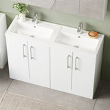 Modern Splash 1200mm Gloss White 4 Door Floor  Standing Vanity Unit With 2 Tap Hole Polymarble basin