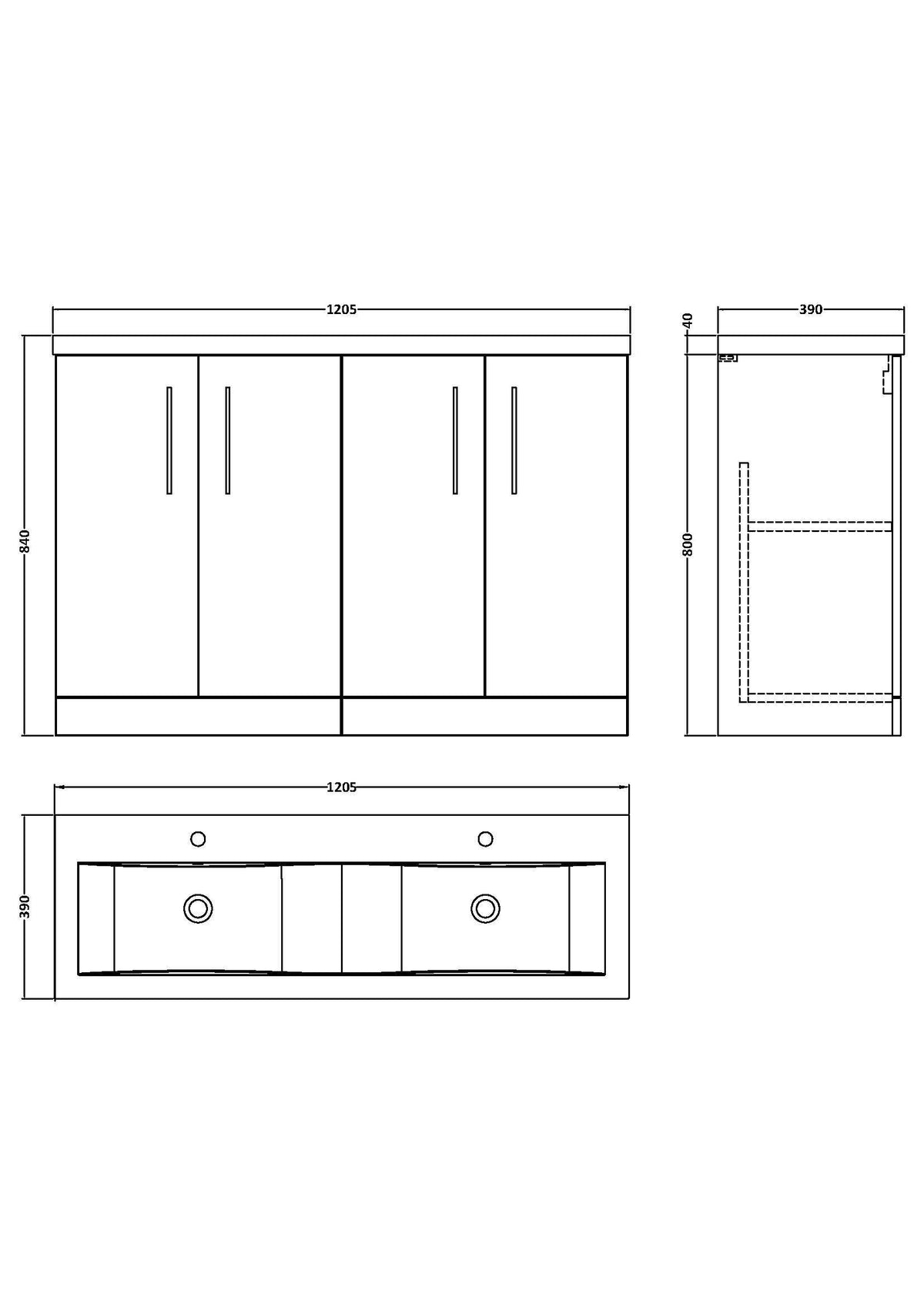 Modern Splash 1200mm Gloss White 4 Door Floor  Standing Vanity Unit With 2 Tap Hole Ceramic Basin