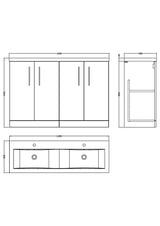 Modern Splash 1200mm Gloss White 4 Door Floor  Standing Vanity Unit With 2 Tap Hole Ceramic Basin