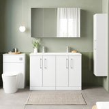 Modern Splash 1200mm Gloss White 4 Door Floor  Standing Vanity Unit With 2 Tap Hole Ceramic Basin