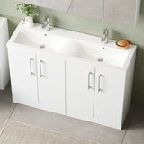 Modern Splash 1200mm Gloss White 4 Door Floor  Standing Vanity Unit With 2 Tap Hole Ceramic Basin