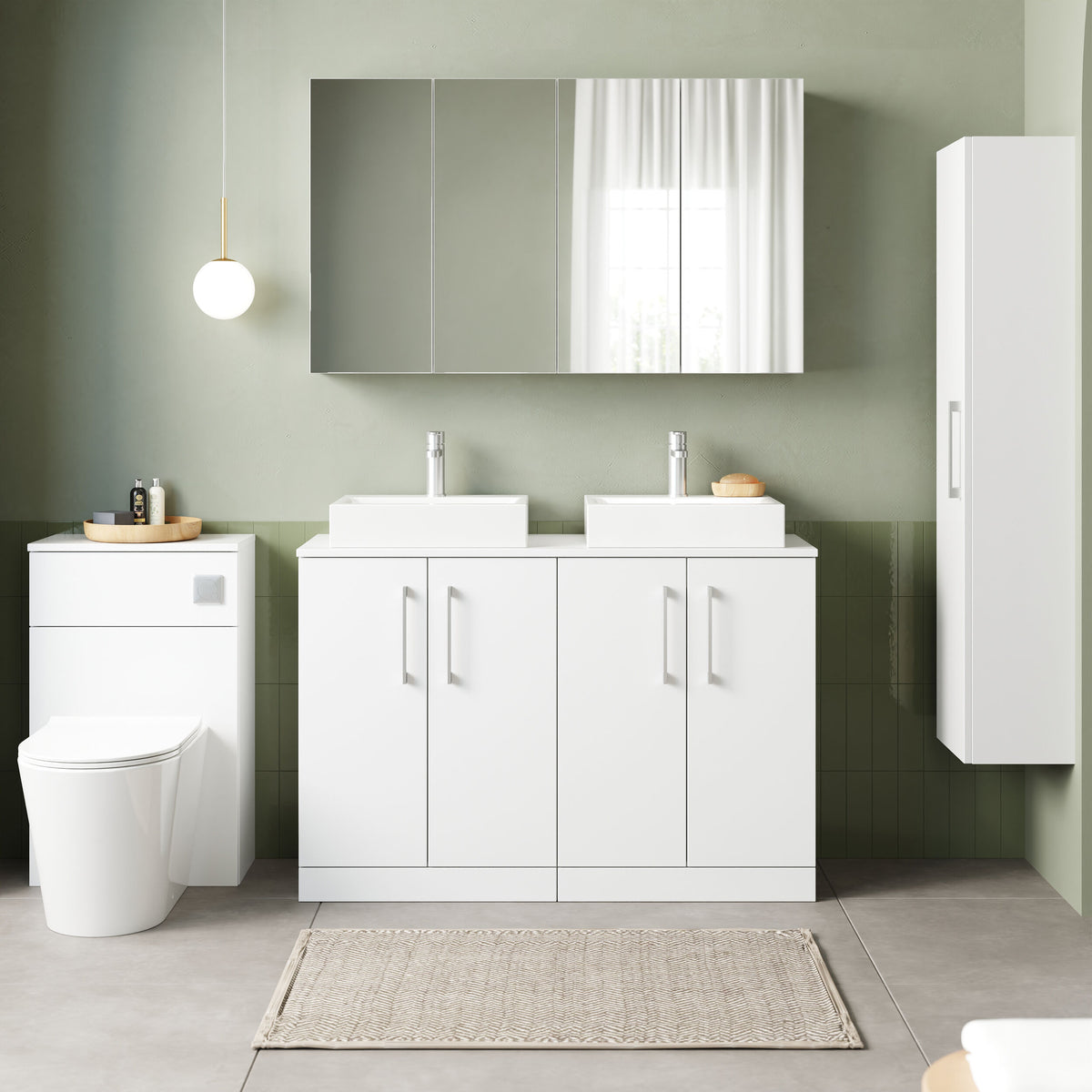 Modern Splash 1200mm Gloss White 4 Door Floor Standing Vanity Unit With Co-ordinating Worktop