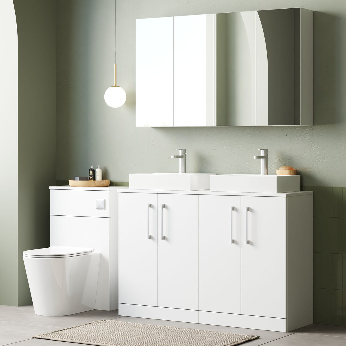Modern Splash 1200mm Gloss White 4 Door Floor Standing Vanity Unit With Co-ordinating Worktop