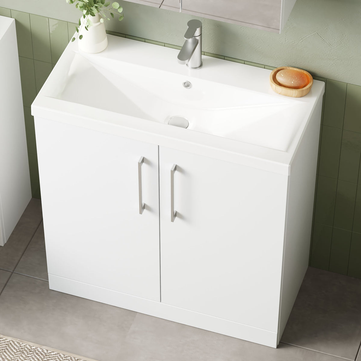 Modern Splash 800mm Gloss White 2 Door Floor  Standing Vanity Unit With Mid-Edge Basin