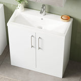 Modern Splash 800mm Gloss White 2 Door Floor  Standing Vanity Unit With Mid-Edge Basin