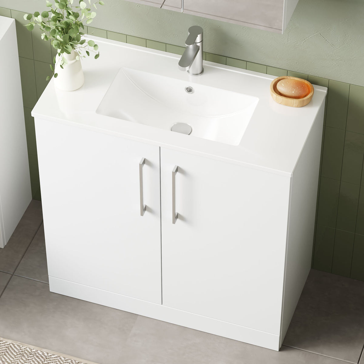 Modern Splash 800mm Gloss White 2 Door Floor  Standing Vanity Unit With Minimalist Basin