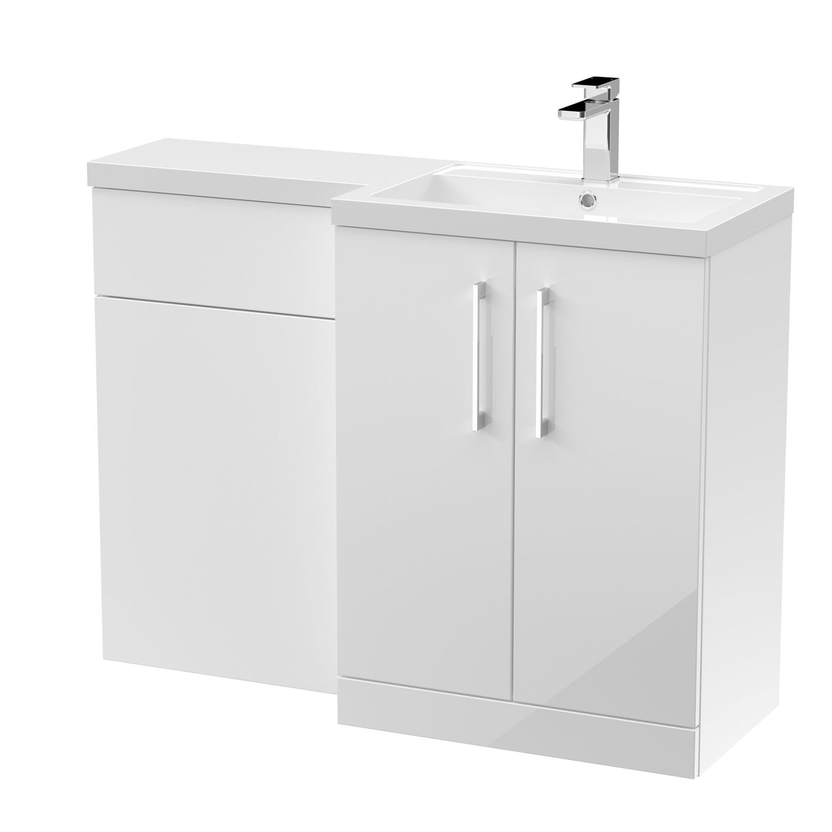 Modern Splash Arno 1100mm Gloss White 2 Door Floor Standing Right-Hand Combination Unit With Polymarble Basin