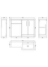 Modern Splash Arno 1100mm Gloss White 2 Door Floor Standing Right-Hand Combination Unit With Polymarble Basin