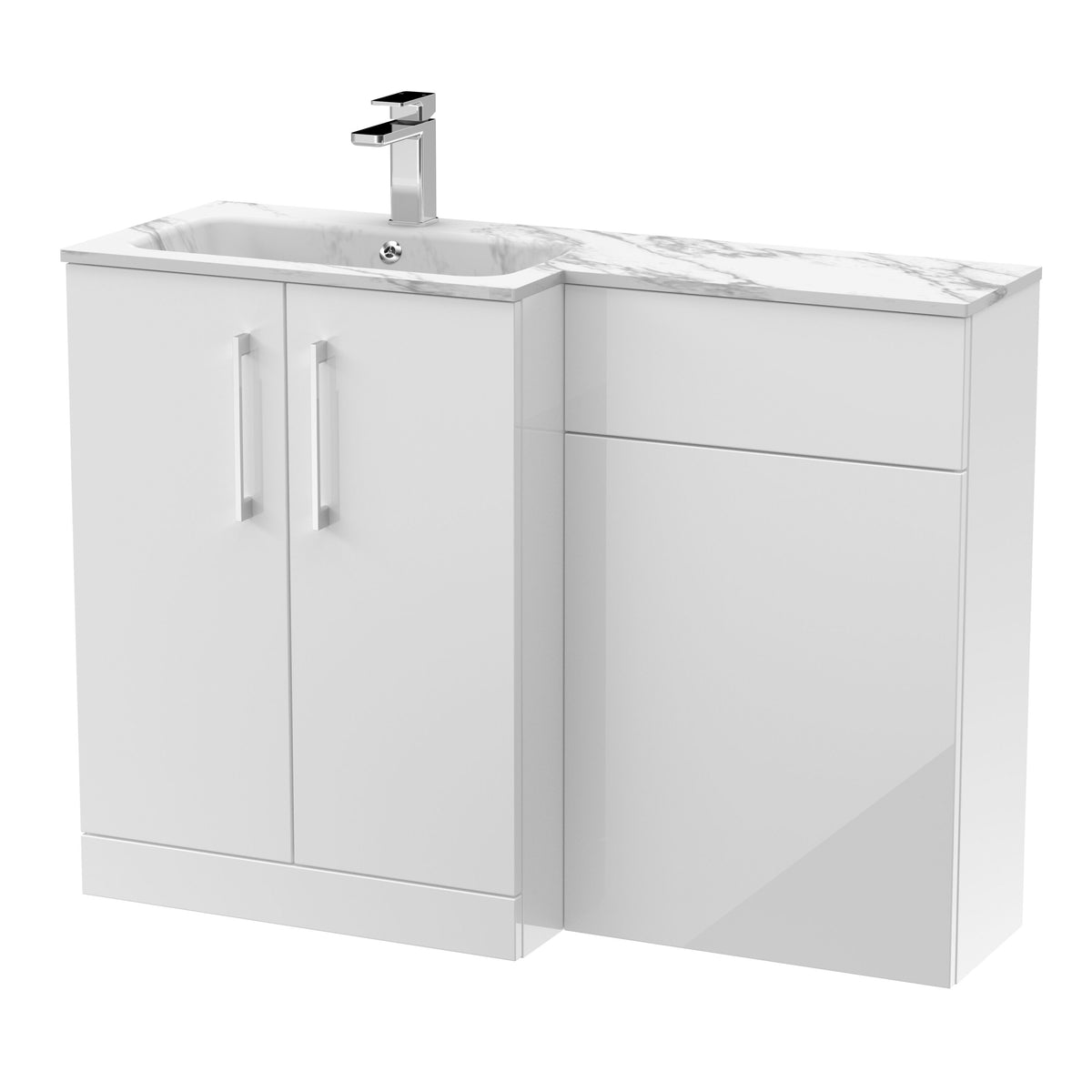 Modern Splash 1100mm Gloss White 2 Door Floor Standing Left-Hand Combination Unit With Stone Basin