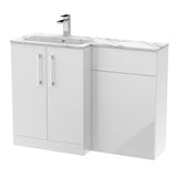 Modern Splash 1100mm Gloss White 2 Door Floor Standing Left-Hand Combination Unit With Stone Basin