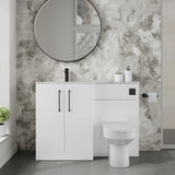 Modern Splash 1100mm Gloss White 2 Door Floor Standing Left-Hand Combination Unit With Stone Basin