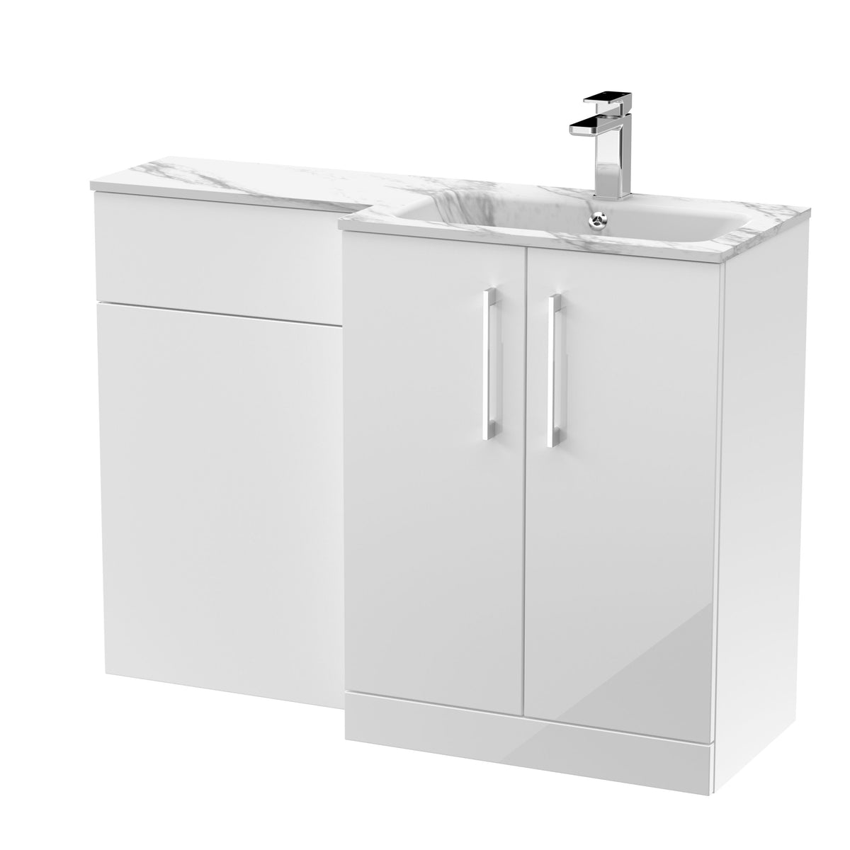 Modern Splash 1100mm Gloss White 2 Door Floor Standing Right-Hand Combination Unit With Stone Basin